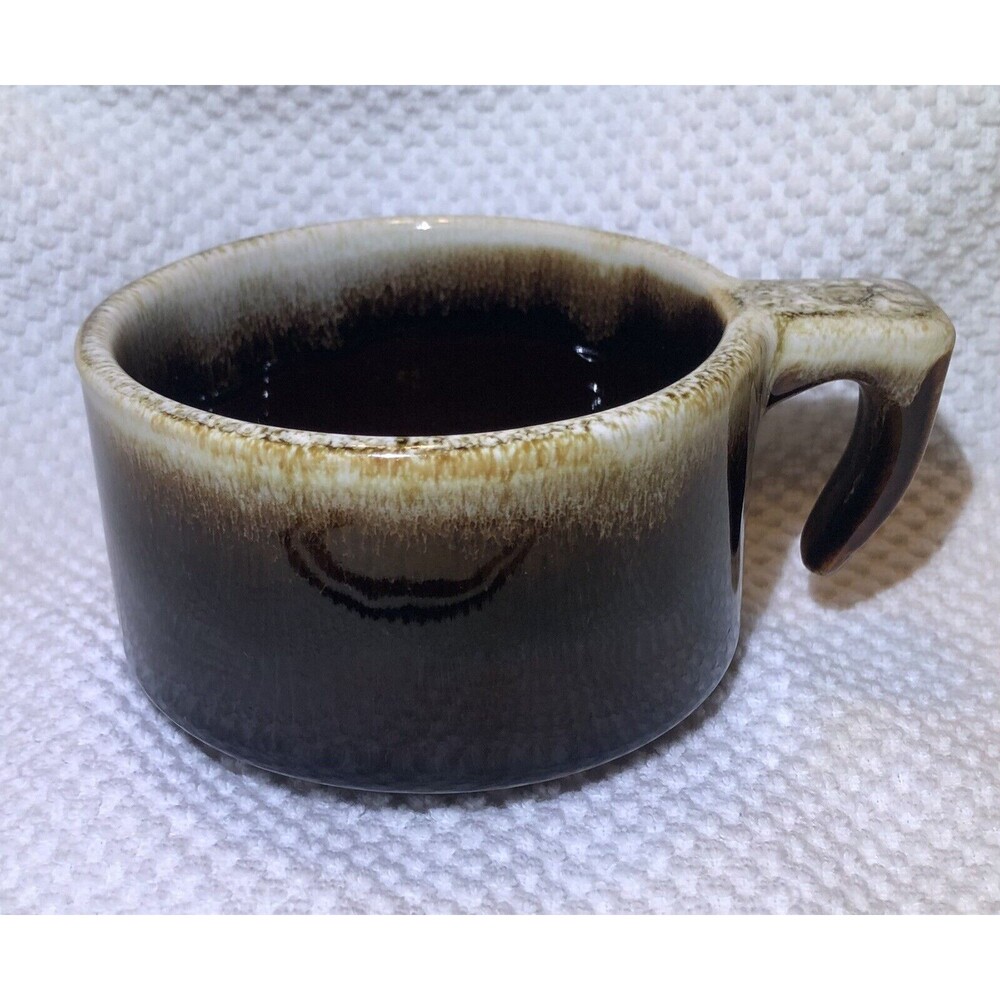 Pfaltzgraff Gourmet Brown Drip Hooked Handled Flat Coffee Cup Mug USA Vintage